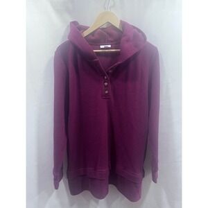 J. Jill Womens Ribbed Henley Hoodie Berry Purple Long Sleeve Cotton Blend Size L